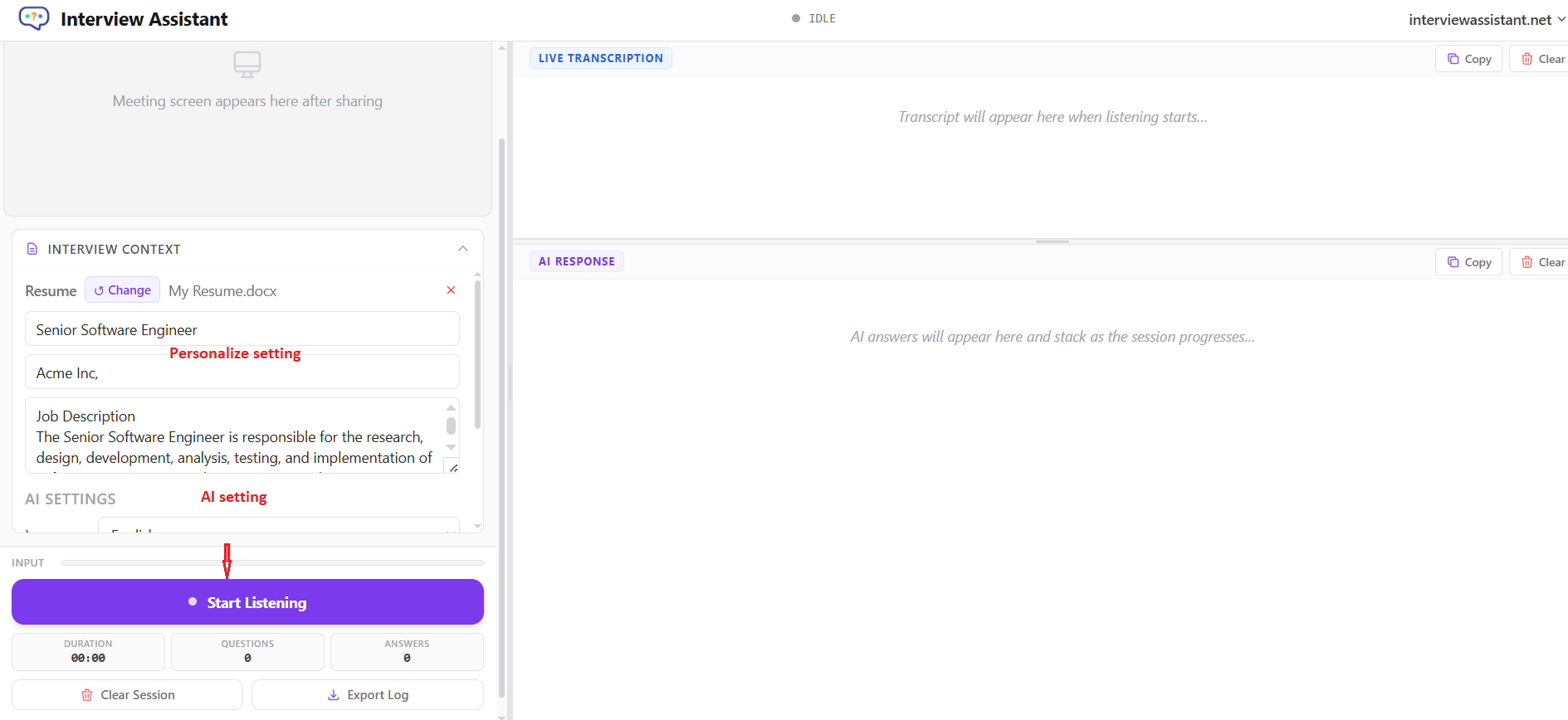 Step 2 — Set up your interview context